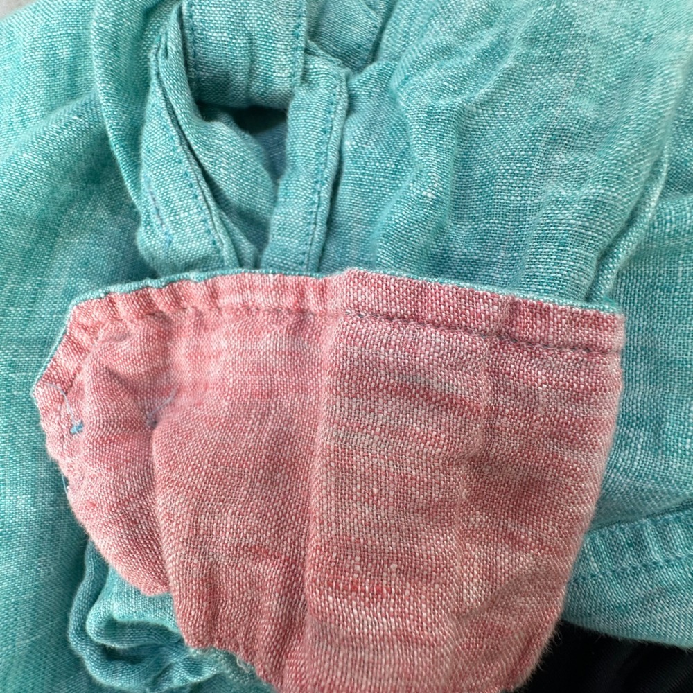 Regent Street Button Up Shirt Mens 2X Teal 100% Linen Band Collar Coastal beach - Picture 11 of 11